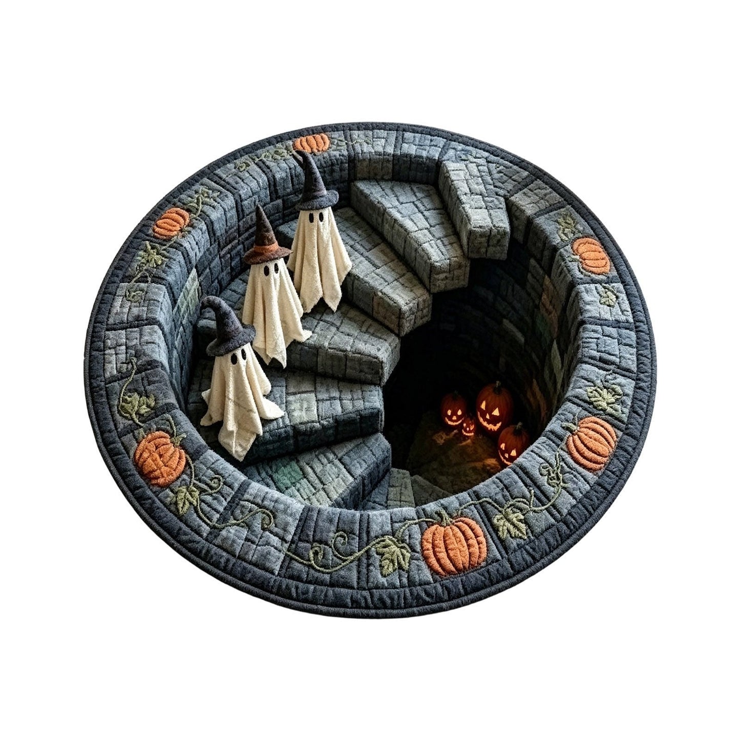 🔥 Rond vloerkleed met 3D-spooktrap – Griezelige Halloween-optische illusie 👻