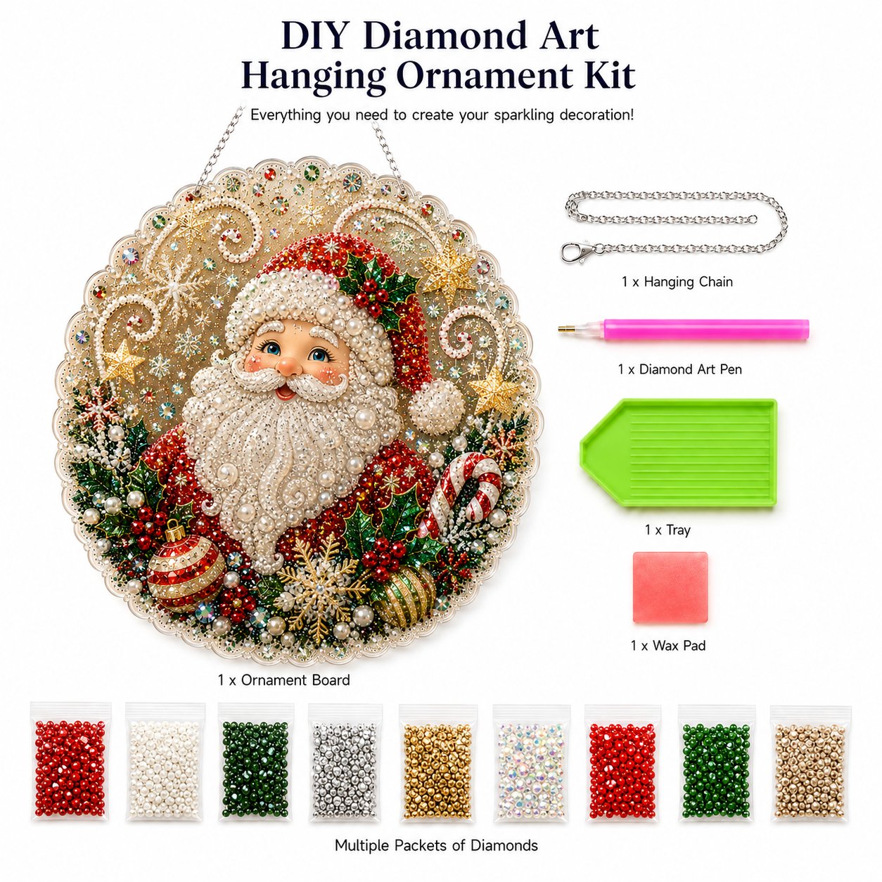 🎄 Kerst-diamantkunst-set met parels voor een acryl wandplaat | Krasbestendig, kleurvast bord met parelkraaltjes | Zelf te maken, handgemaakte kerstversiering 🎅💎