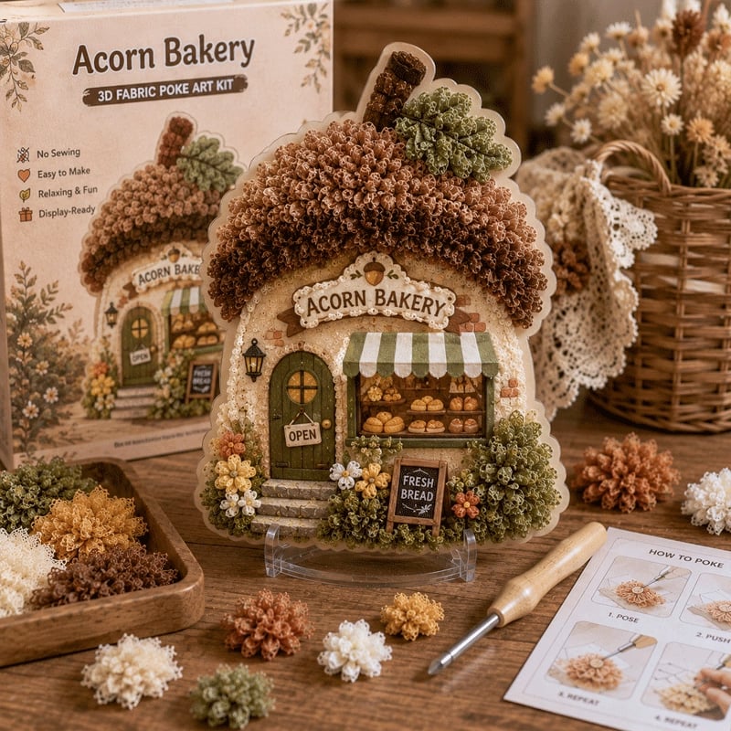 🔥Laatste dag: 50% KORTING - ✨Whimsical Village 3D-poke-art-set van stof
