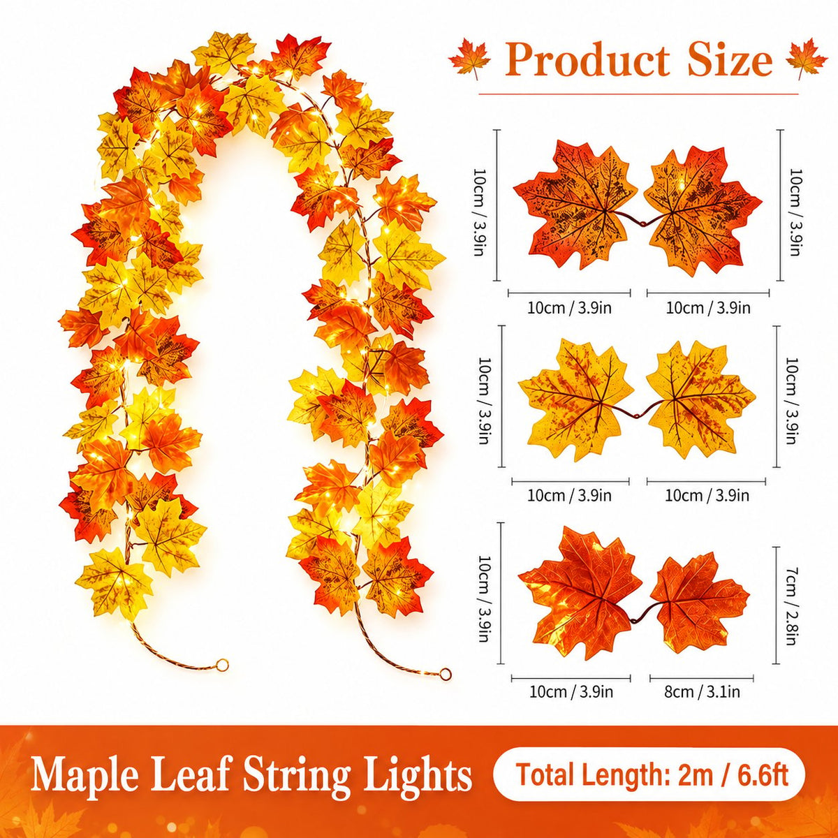 🍂 Sfeervolle Esdoornbladslinger met Warmwit Licht – Een Knusse Herfstdecoratie voor Elk Hoekje!🍁