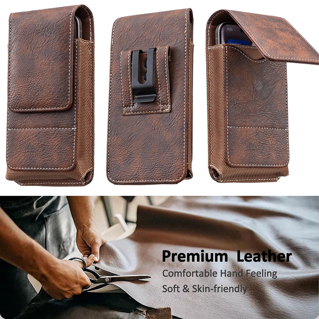 ⚡Grote korting | Heupriem-telefoonhoesje 📱 Leren holster met meerdere vakken en kaarthouder