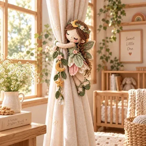 🧚✨ Gehaakte gordijnbandjes ‘Fairy Hug’ – Speelse feeënraamversiering, handgemaakte sieraden & uniek cadeau-idee