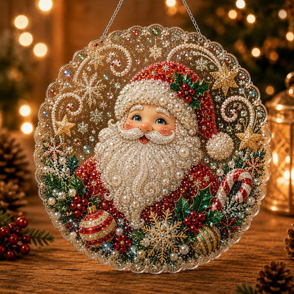 🎄 Kerst-diamantkunst-set met parels voor een acryl wandplaat | Krasbestendig, kleurvast bord met parelkraaltjes | Zelf te maken, handgemaakte kerstversiering 🎅💎