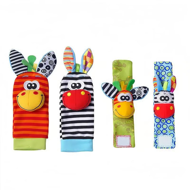 🔥Laatste dag: 49% KORTING - 👶🌈Een set sokjes met belletjes en rammelaars voor pasgeboren baby's, met cartoon-dierenmotief