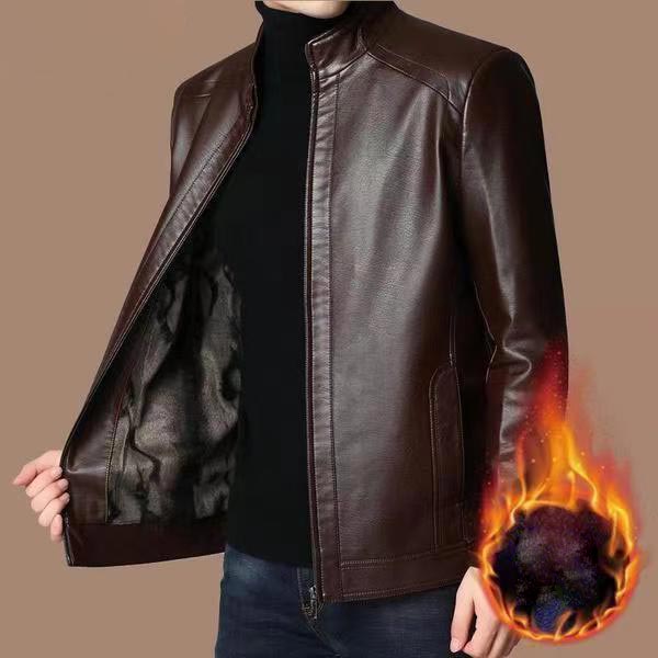 Heren Warm Plush Voering Leren Jas Jas - Cadeau voor Hem!