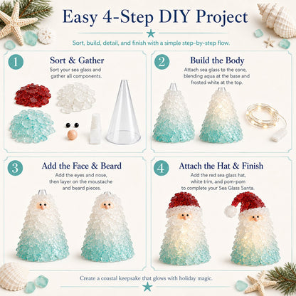 🎅 Beginnersvriendelijke doe-het-zelf-set voor kerstversiering met verlichte zeeglas-kerstman | Complete set inclusief stukjes zeeglas, warme kerstverlichting en een stapsgewijze handleiding 💕