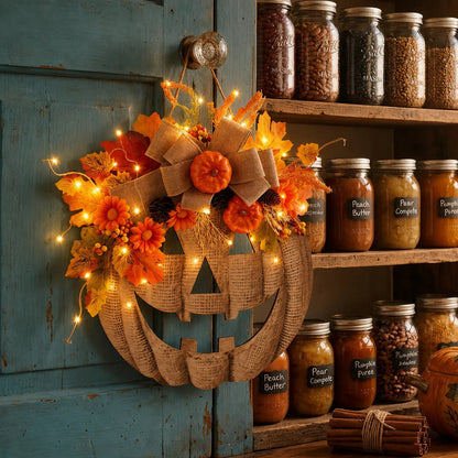 🎃✨ Lighted Burlap Pumpkin Wreath  (✨Limited Edition 2026)