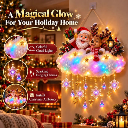 🎄 Verlichte kerstwolk als hangdecoratie – Kerstman & winterdorp als kerstversiering