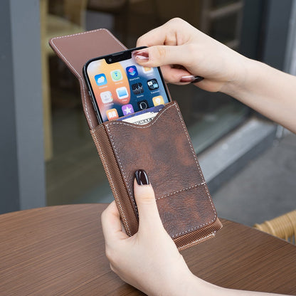 ⚡Grote korting | Heupriem-telefoonhoesje 📱 Leren holster met meerdere vakken en kaarthouder