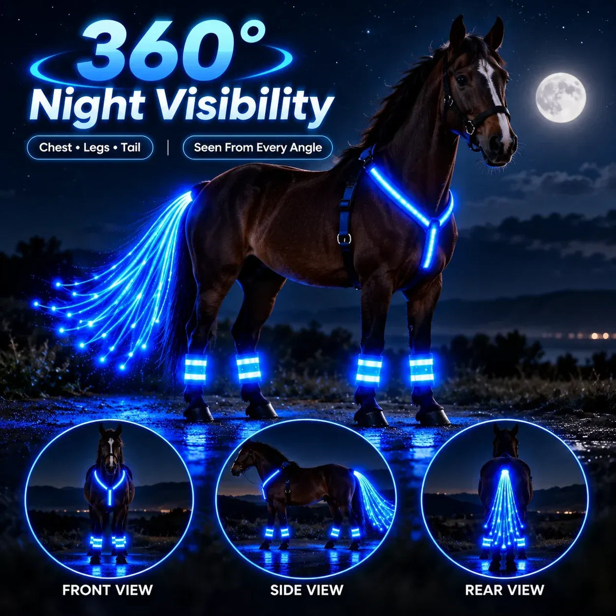 🌟✨ 6-delige LED-veiligheidsuitrusting voor paarden met nachtverlichting 🐎