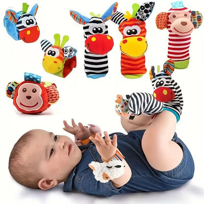 🔥Laatste dag: 49% KORTING - 👶🌈Een set sokjes met belletjes en rammelaars voor pasgeboren baby's, met cartoon-dierenmotief