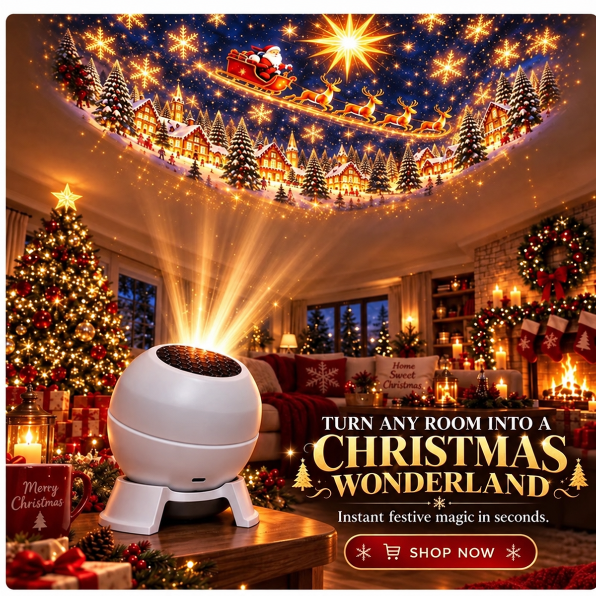 🎅🌠 Compacte Kerstlichtprojector – Geniet van Feestelijke Projecties Zonder Slingers of Ladders!