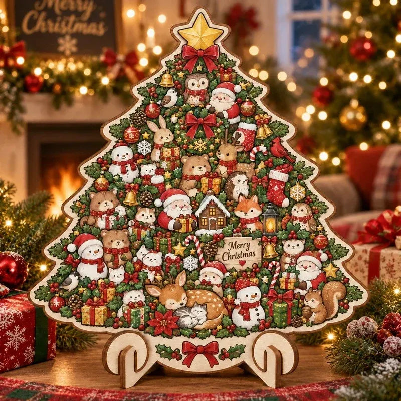 🎄 Houten kerstpuzzel van 20 cm met standaard | 9 feestelijke ontwerpen om in elkaar te zetten en tentoon te stellen 🧩