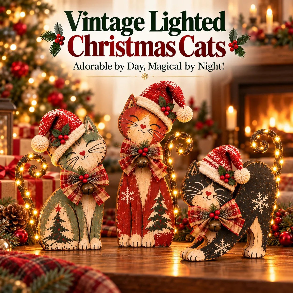 🎄 Vintage kerstkaarten met ledverlichting – 3 ontwerpen | Warm wit licht en afstandsbediening