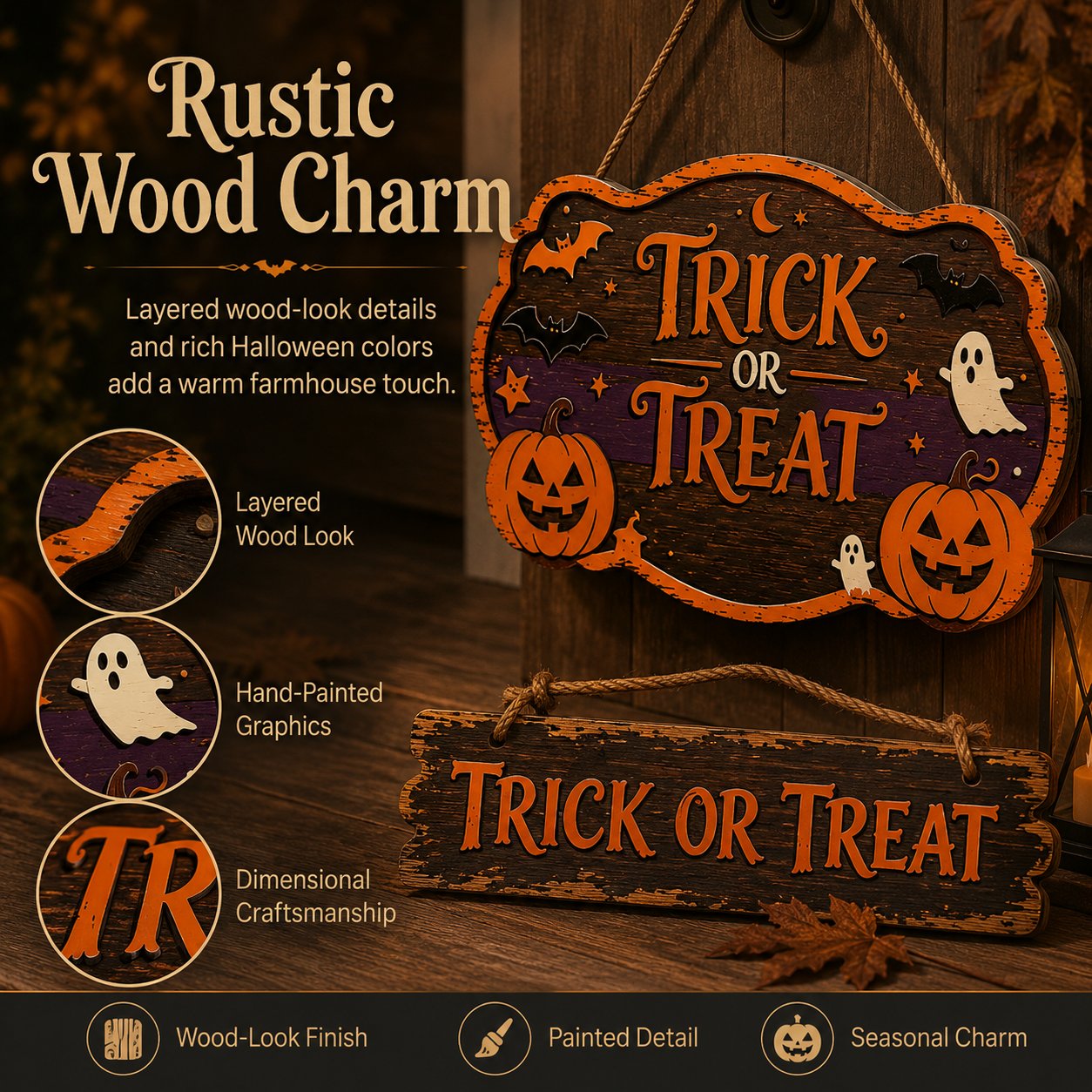 🎃 Trick or Treat Halloween Deurbord – Sfeervolle Halloween Welkom Decoratie 👻🦇