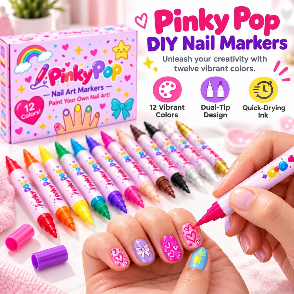💅✨ DIY Nagelstiften Set (12 Stuks) – Professionele Nagelkunst in een Handomdraai!