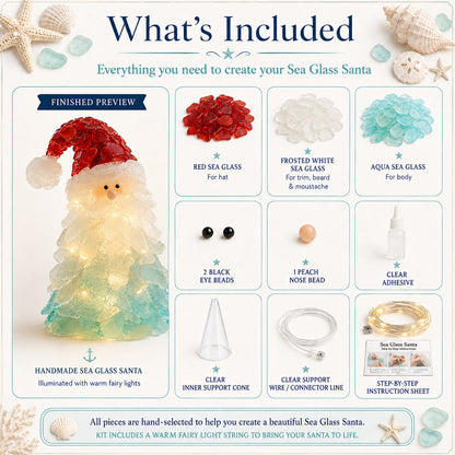 🎅 Beginnersvriendelijke doe-het-zelf-set voor kerstversiering met verlichte zeeglas-kerstman | Complete set inclusief stukjes zeeglas, warme kerstverlichting en een stapsgewijze handleiding 💕