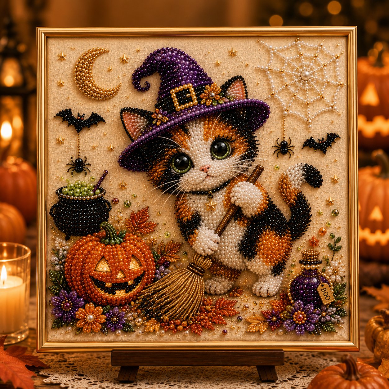 🐈‍⬛🎃DIY-schilderpakket voor Halloween-katten met parelkraaltjes