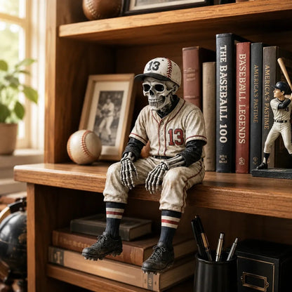 ⚾ Skeletfiguurtje voor op de plank in honkbalstijl – Hij bleef iets te lang in het spel 💀