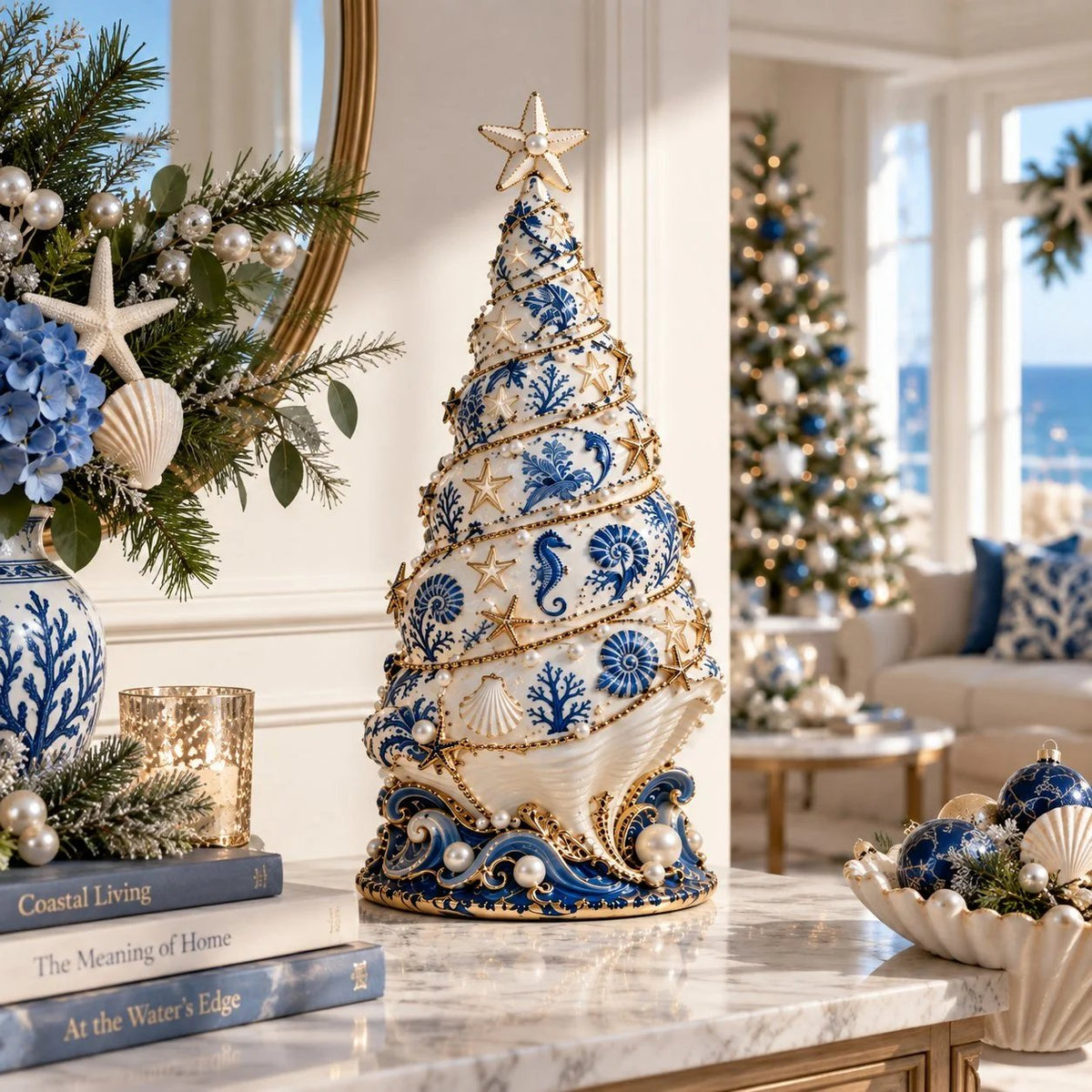 🌊 Kerstlamp met projectie van een schelpenboom aan de kust | Warme gloed & op de oceaan geïnspireerde kerstprojectie ✨
