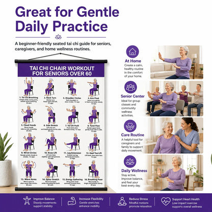 🧘‍♀️☯Tai Chi-oefeningenkaart voor senioren (16 x 24 inches) – Eenvoudige dagelijkse beweging zonder gedoe!