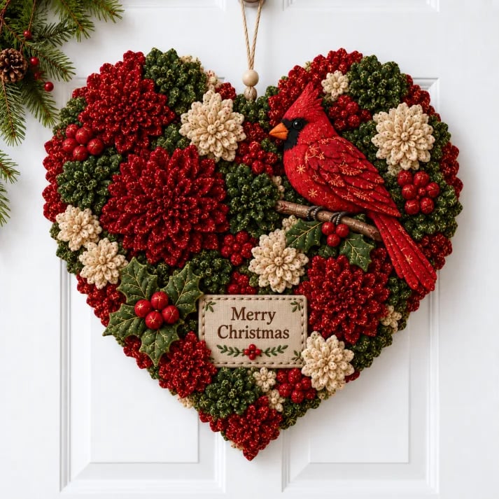 🎄✨DIY-set voor een kerstdeurhanger van stoffen bloemen – Gelaagde kerstversiering