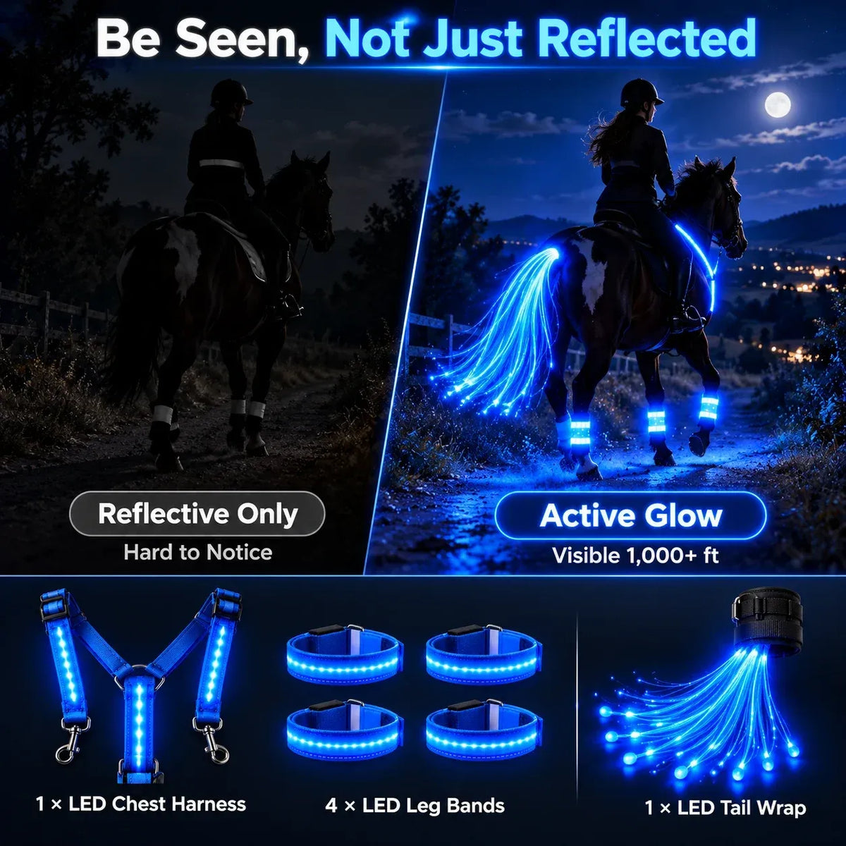 🌟✨ 6-delige LED-veiligheidsuitrusting voor paarden met nachtverlichting 🐎