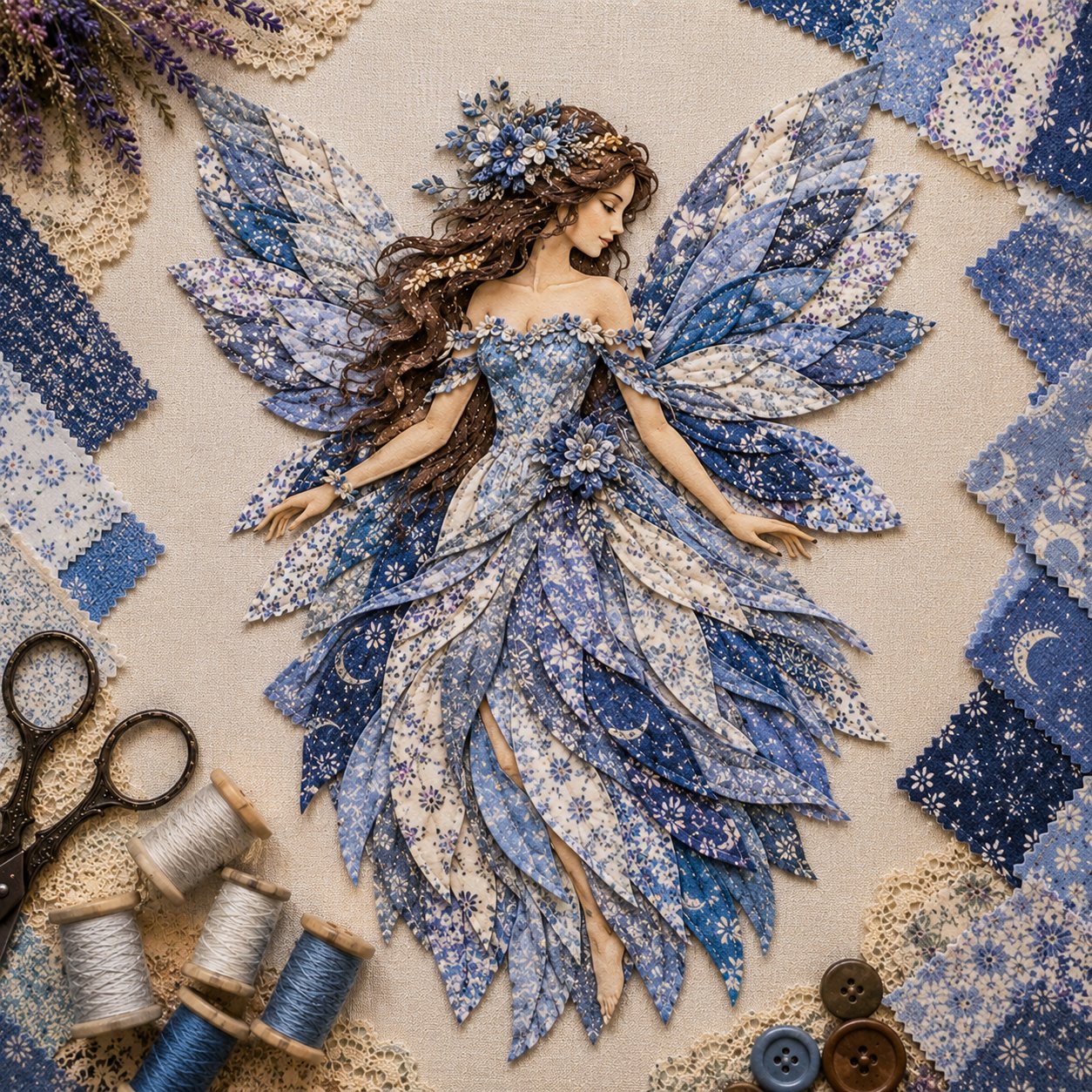 🧚‍♀️🌸 Premium doe-het-zelfpakket ‘Fairy Patchwork’ | Hoogwaardige gelaagde stof met bloemmotiefvleugels – doe-het-zelf, handgemaakte fantasiewanddecoratie ✨