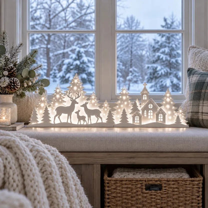 🦌 Verlichte kerstversieringen voor het raam – rendieren & dorp | 2-delige LED-set ✨