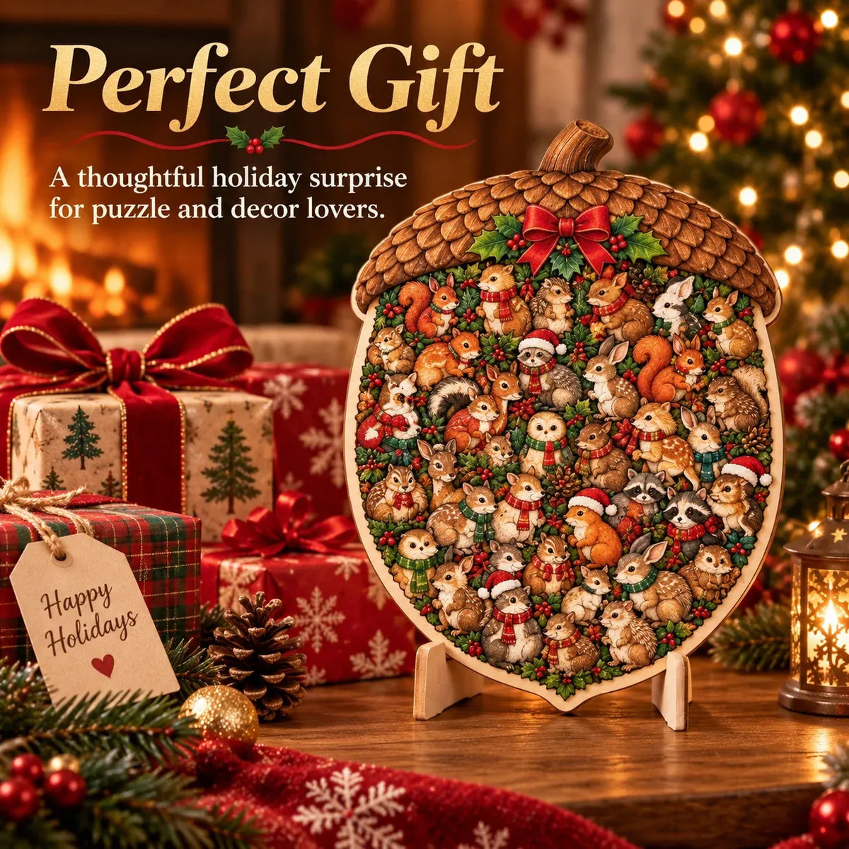 🎄 Houten kerstpuzzel van 20 cm met standaard | 9 feestelijke ontwerpen om in elkaar te zetten en tentoon te stellen 🧩