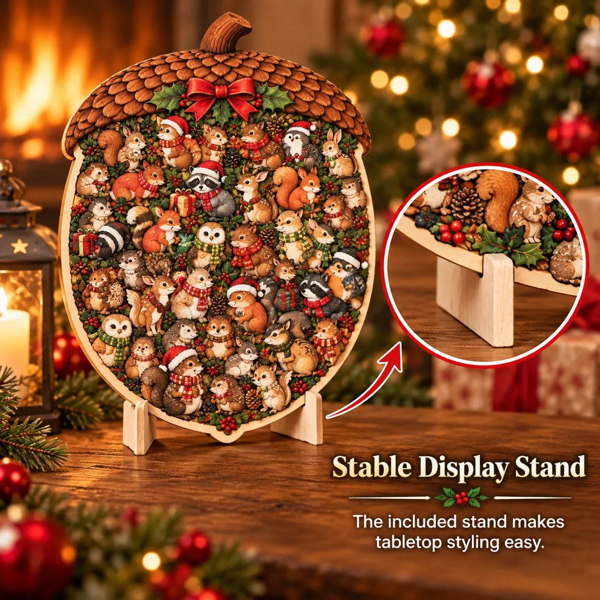 🎄 Houten kerstpuzzel van 20 cm met standaard | 9 feestelijke ontwerpen om in elkaar te zetten en tentoon te stellen 🧩