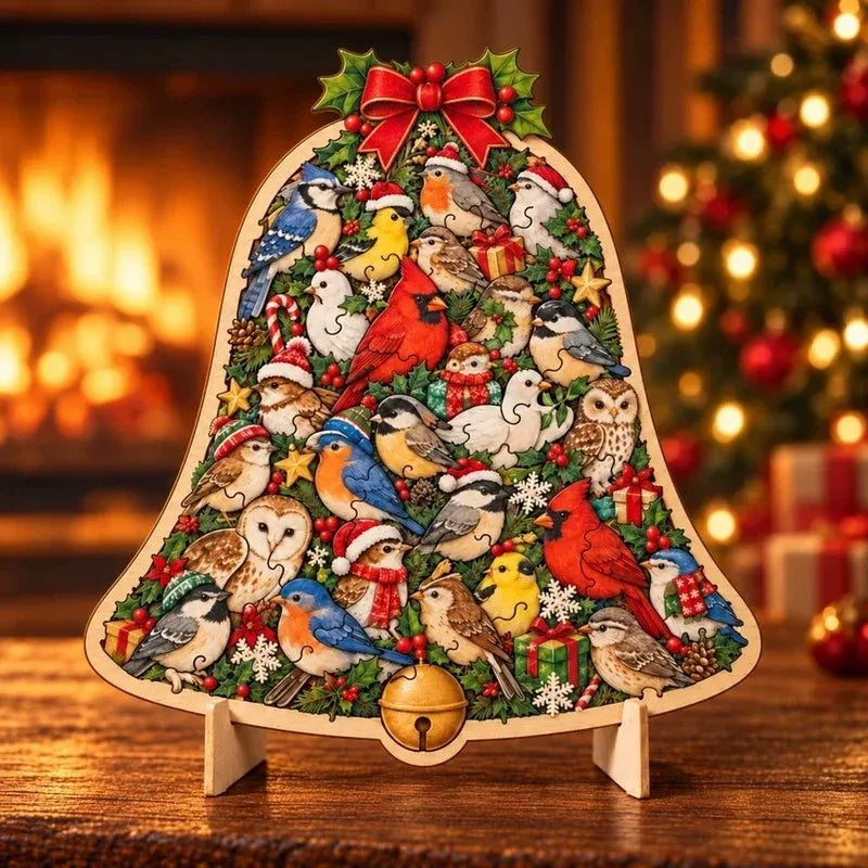 🎄 Houten kerstpuzzel van 20 cm met standaard | 9 feestelijke ontwerpen om in elkaar te zetten en tentoon te stellen 🧩