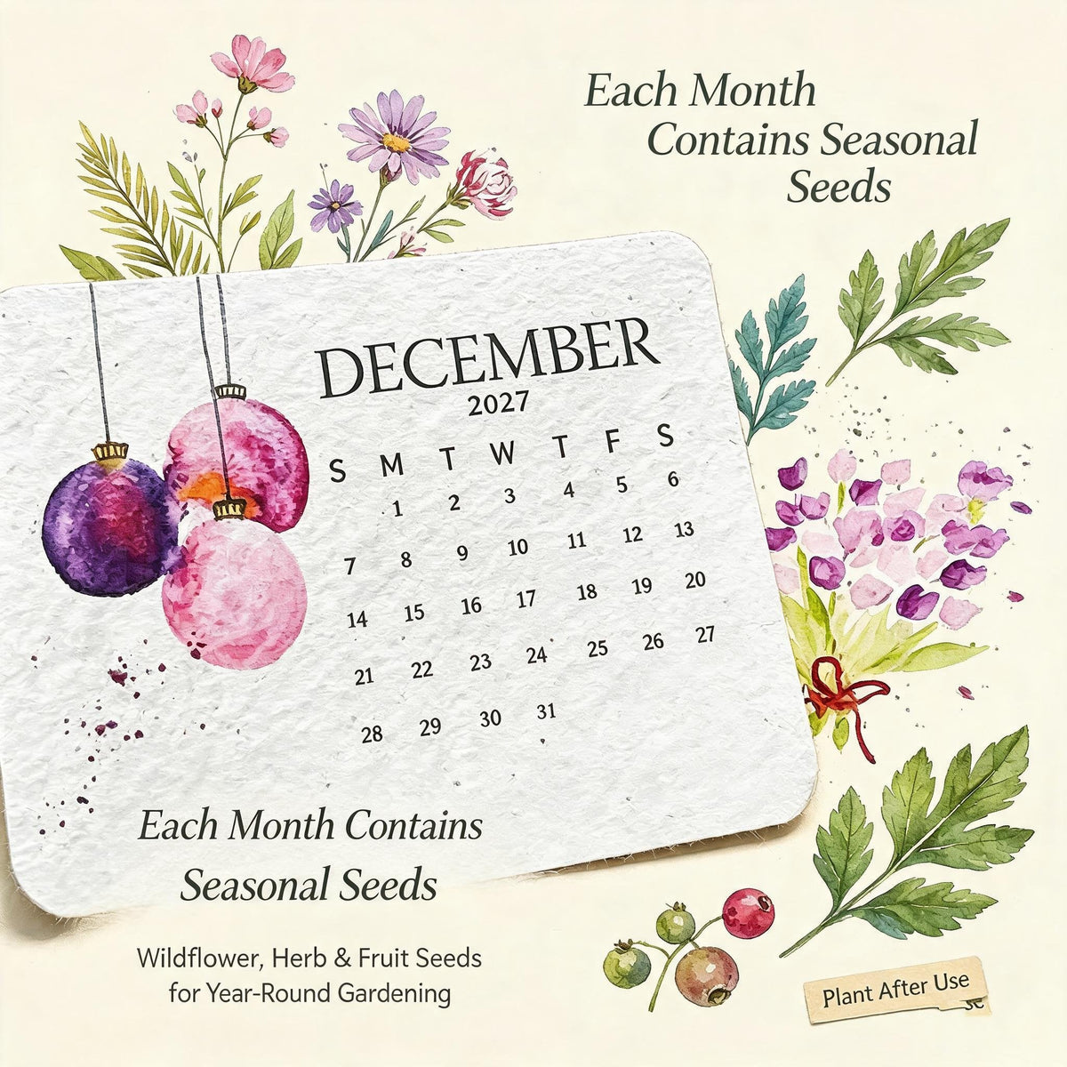 🌱 Milieuvriendelijke Plantbare "Tijdloze" Zaadkalender 2027 ✨