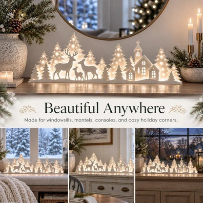 🦌 Verlichte kerstversieringen voor het raam – rendieren & dorp | 2-delige LED-set ✨