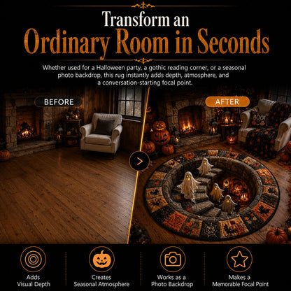 🔥 Rond vloerkleed met 3D-spooktrap – Griezelige Halloween-optische illusie 👻