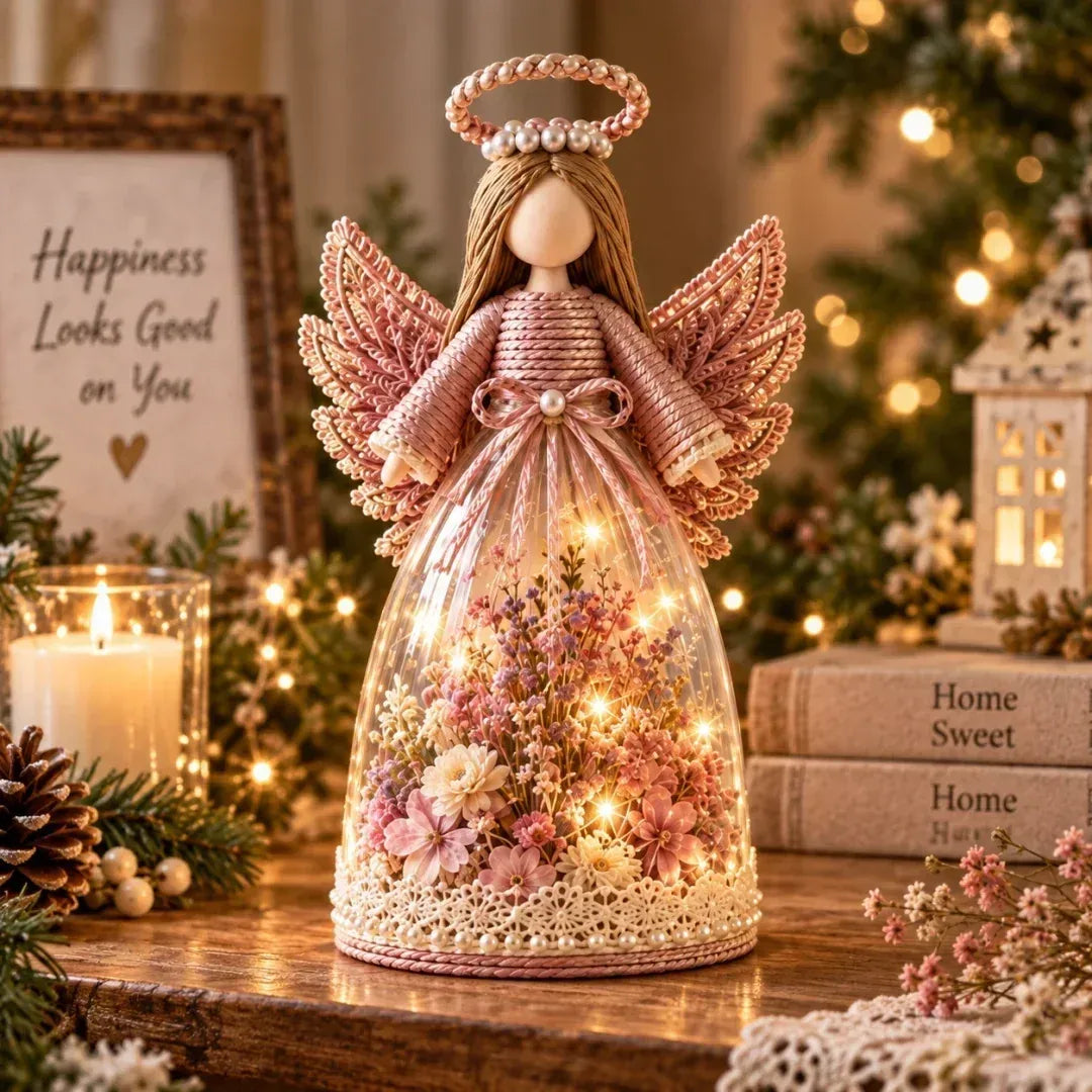 Blooming Guardian Angel Light | Bloemvormig LED-beeldje in lavendel, roze en salie