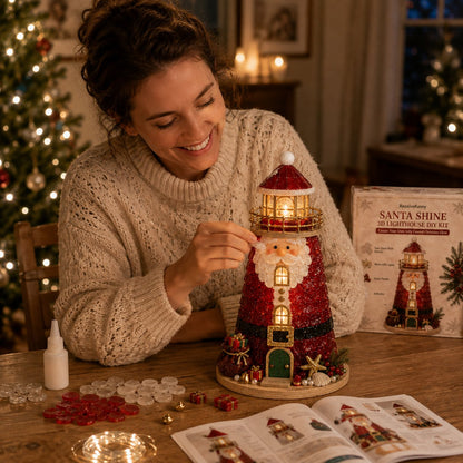 🎄Een voor beginners geschikte doe-het-zelfset voor een verlichte kerstfiguur in de vorm van een vuurtoren in zeeglasstijl | Complete set inclusief onderdelen in zeeglasstijl, led-lampjes en een stapsgewijze handleiding 💕