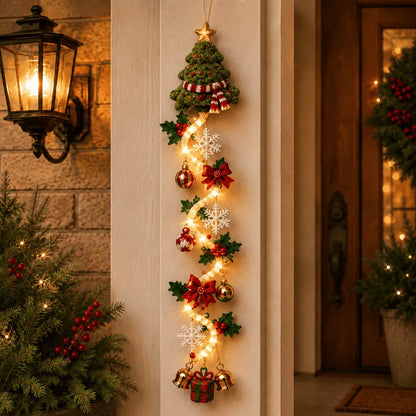 🎄MerryCascade™ Verlichte kerstdeurhanger | 6 feestelijke verlichte ontwerpen met een warme gloed, driedimensionale details en ruimtebesparende verticale decoratie ✨