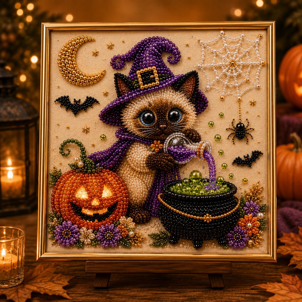 🐈‍⬛🎃DIY-schilderpakket voor Halloween-katten met parelkraaltjes