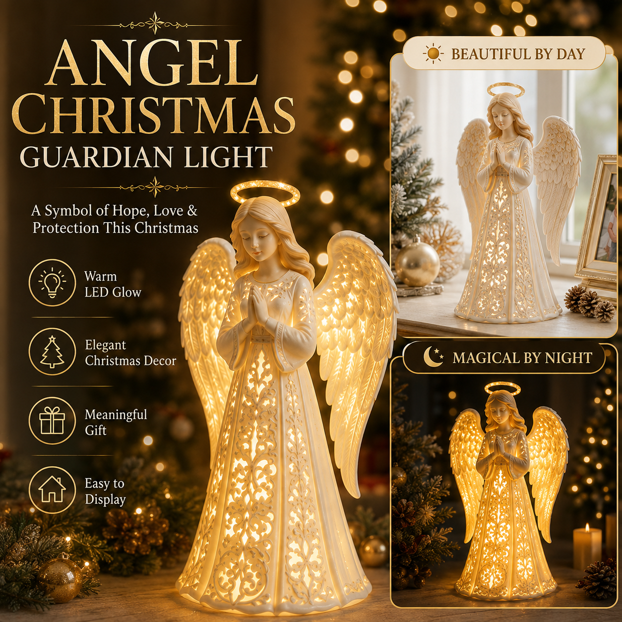 ✨ Engel-kerstbeschermingslampje – Een symbool van hoop, liefde en bescherming
