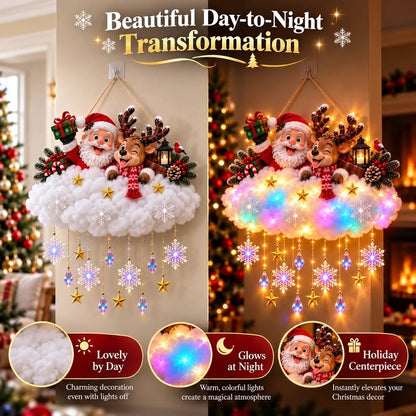 🎄 Verlichte kerstwolk als hangdecoratie – Kerstman & winterdorp als kerstversiering