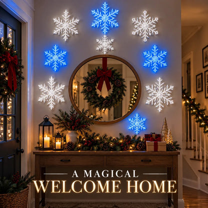 ❄️✨ LED-wandlampjes in de vorm van sneeuwvlokken — 3D-kerstversiering met afstandsbediening, blauwe en witte gloed