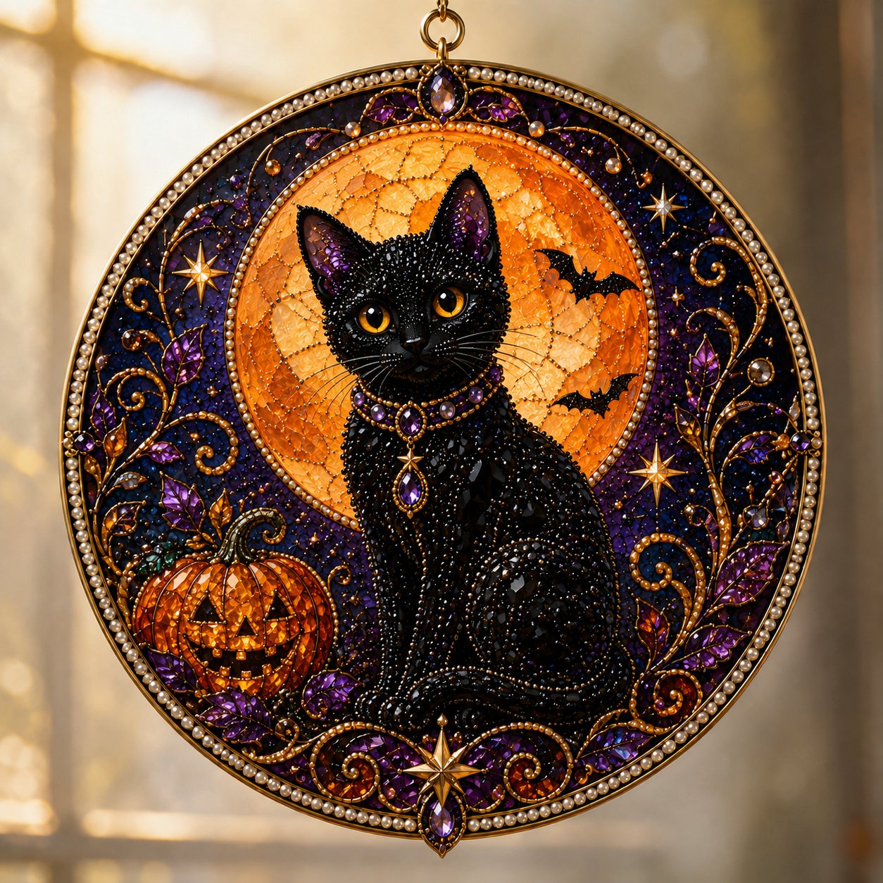 🌙 DIY-set voor een hemelse zwarte kat als raamversiering | 3D-zonnevanger met parelkraaltjes 🔮✨