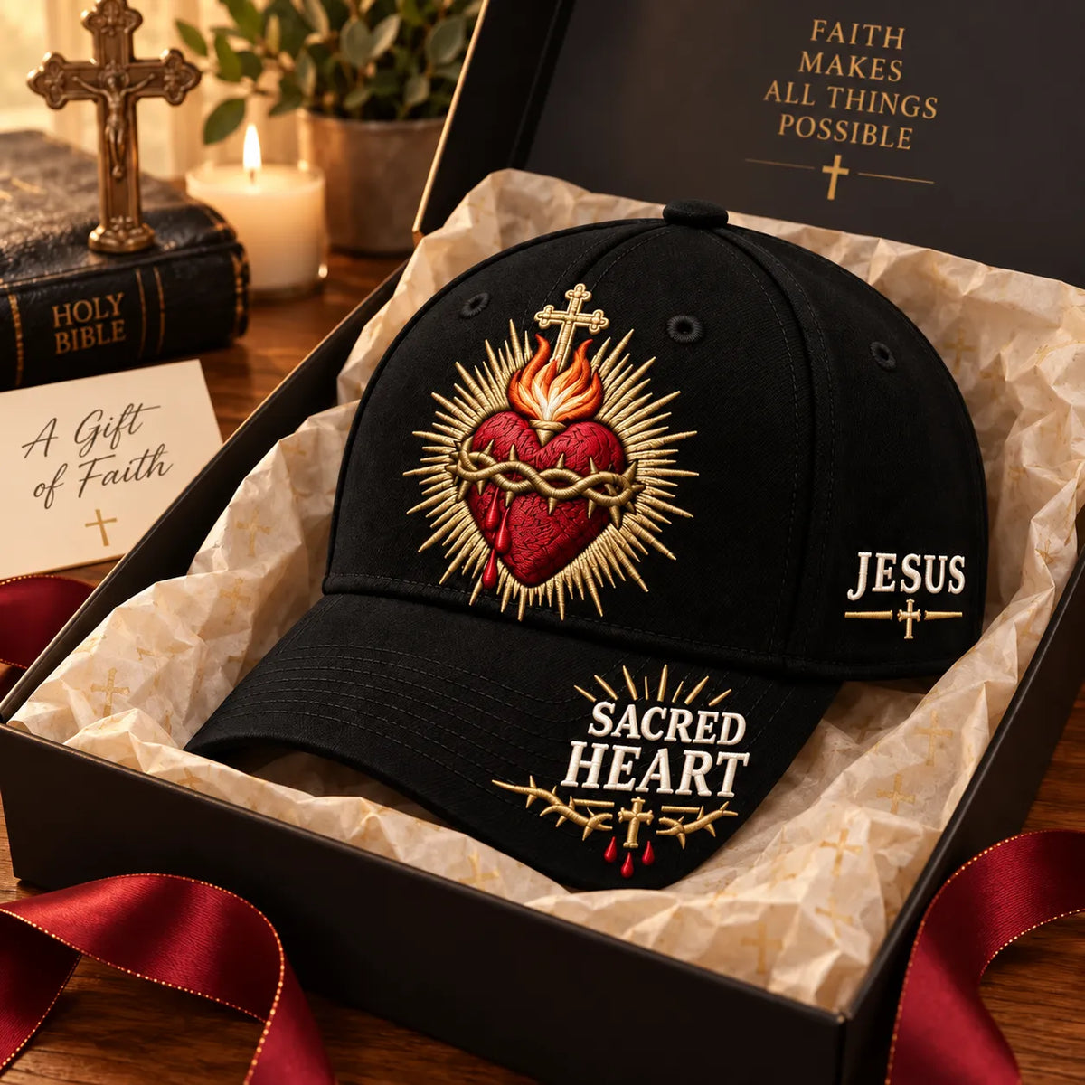 ❤️Sacred Heart of Jesus Faith-baseballpet✝️Draag je geloof. Draag Zijn liefde met je mee.
