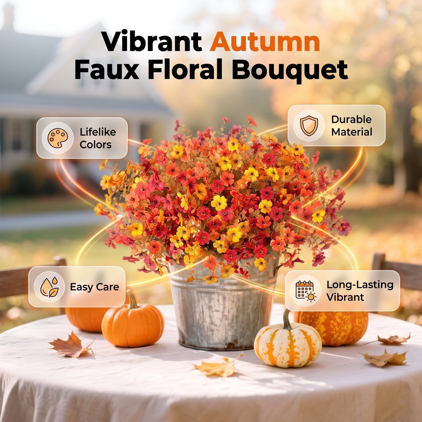 🍂🧡Kunstbloemenboeket in herfsttinten – Weerbestendige kunstbloemen voor op de veranda en in huis