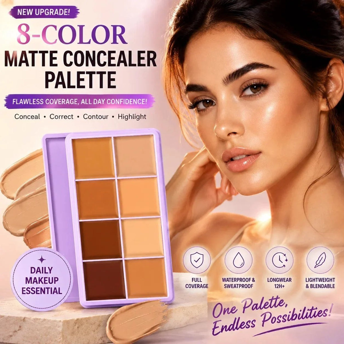 ✨💥🎨 8-kleuren mat concealerpalet – Waterbestendig, volledige dekking voor het corrigeren, contouren en bedekken van tatoeages ✨