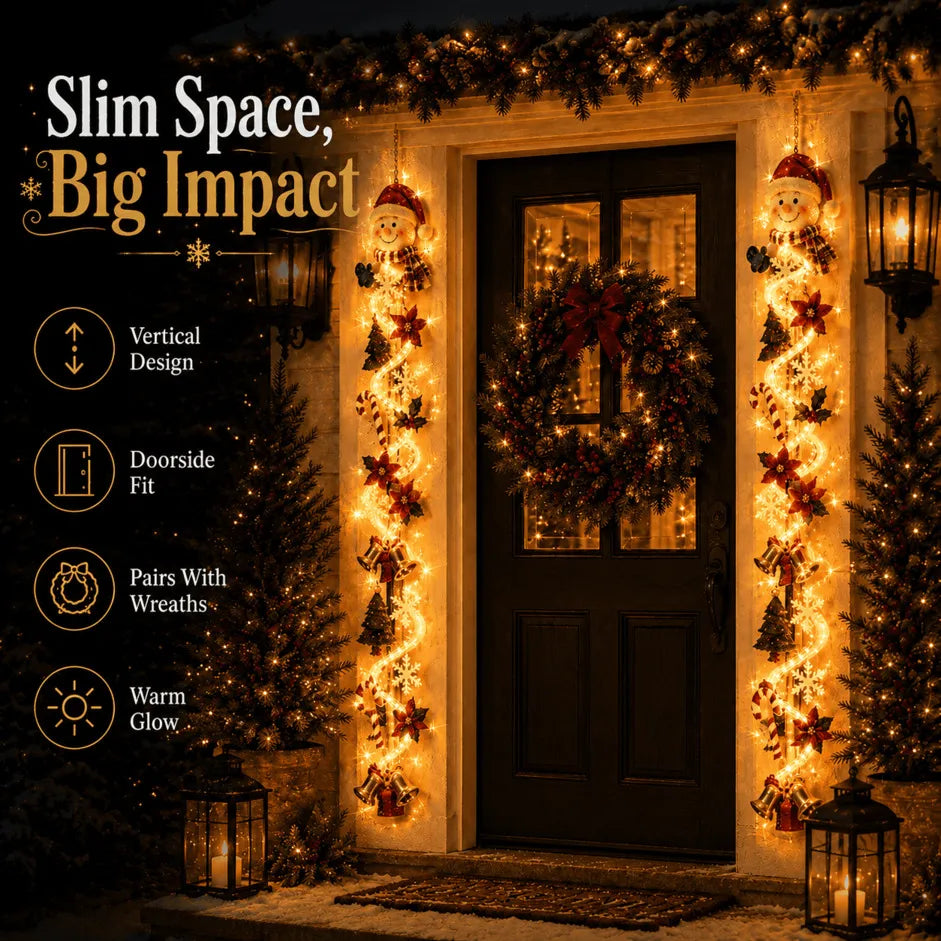 🎄MerryCascade™ Verlichte kerstdeurhanger | 6 feestelijke verlichte ontwerpen met een warme gloed, driedimensionale details en ruimtebesparende verticale decoratie ✨