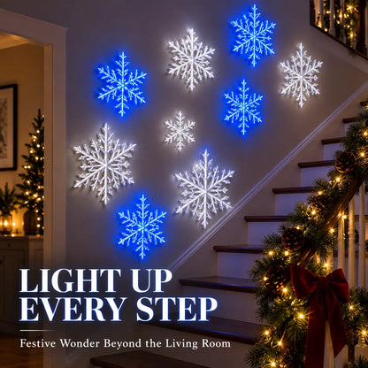 ❄️✨ LED-wandlampjes in de vorm van sneeuwvlokken — 3D-kerstversiering met afstandsbediening, blauwe en witte gloed
