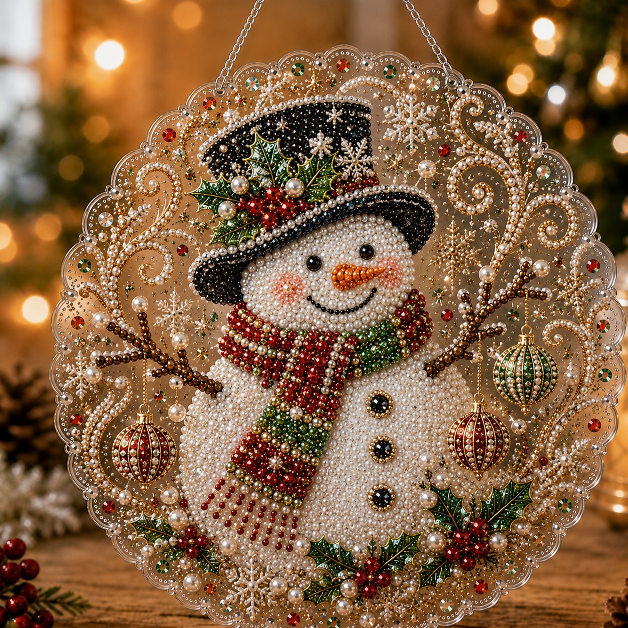 🎄 Kerst-diamantkunst-set met parels voor een acryl wandplaat | Krasbestendig, kleurvast bord met parelkraaltjes | Zelf te maken, handgemaakte kerstversiering 🎅💎