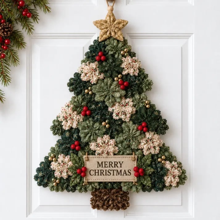 🎄✨DIY-set voor een kerstdeurhanger van stoffen bloemen – Gelaagde kerstversiering